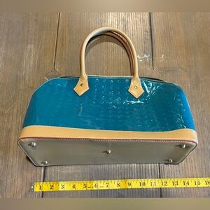 Stylish Blue and Tan Women's Handbag